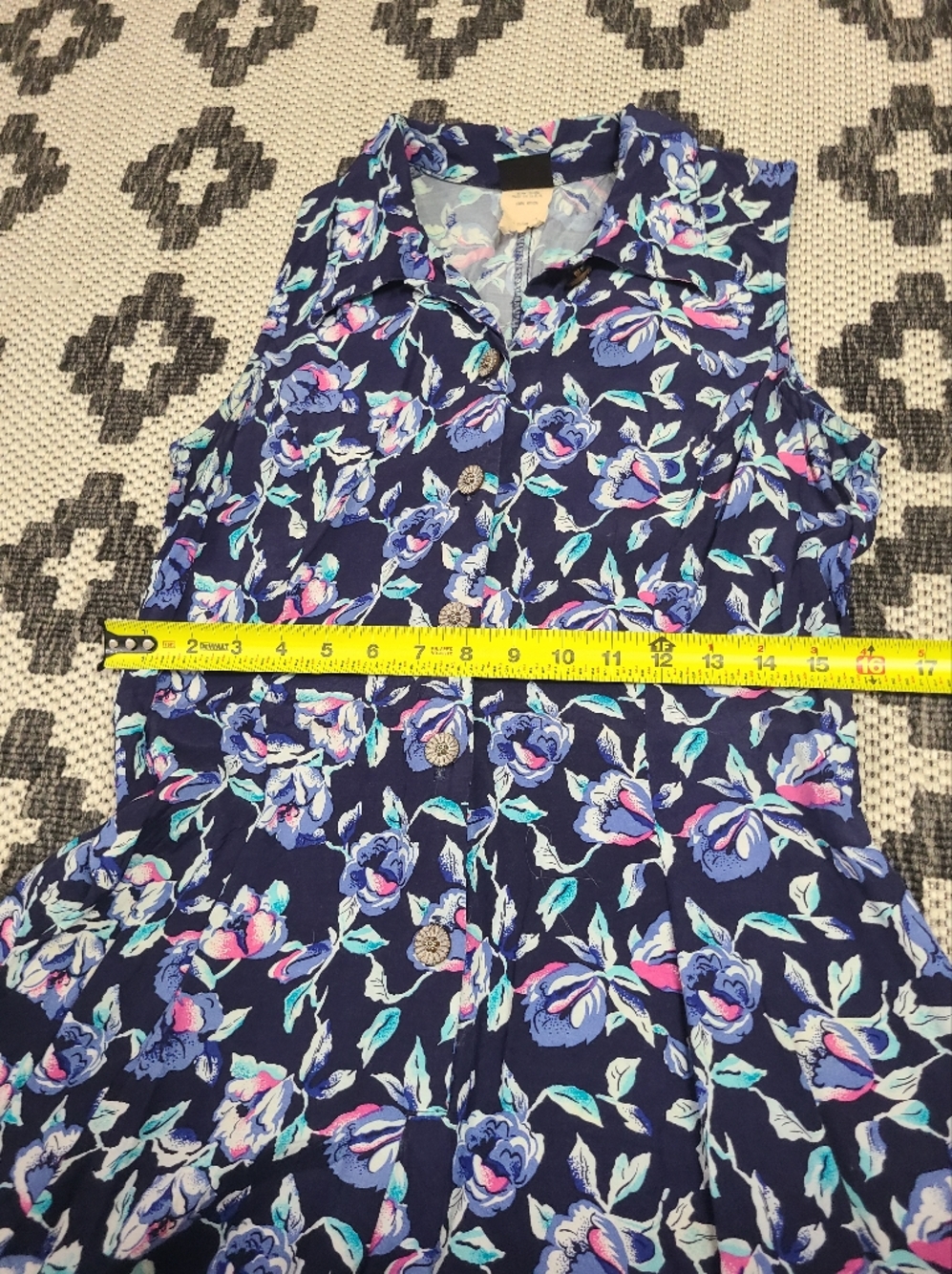 Vintage  Navy Floral Button-Front‎ Romper - Picture 9 of 9